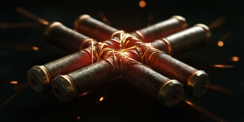 Obraz premium Metallic cross shape with gold wires.