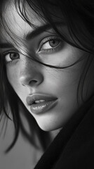 Fototapeta premium Jeune femme brune avec un regard captivant et une lumière douce