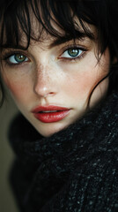 Jeune femme brune avec un regard captivant et une lumière douce