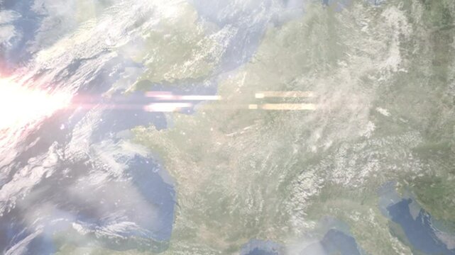 Earth zoom in from space and focus on Le Plessis Robinson, France. Background for travel intro or blog. Satellite view. 3D style Animation. Images from NASA.