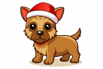 Christmas baby Dog vector art with Santa Claus hat, Funny christmas dog illustration on white background