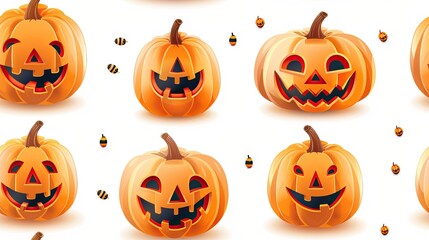 Illustrations of Halloween pumpkins in various artistic styles. AI generated image. Doodle Pattern Background