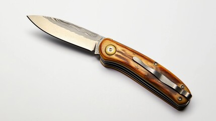 Fototapeta premium Beautifully Crafted Folding Knife with Wooden Handle and Steel Blade