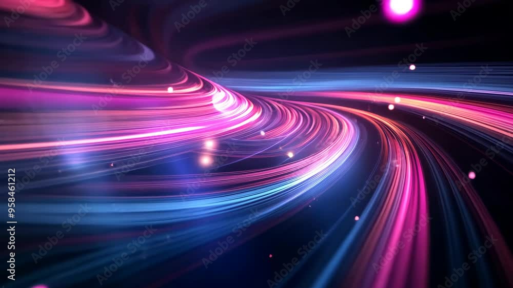 Poster dynamic abstract light trails showcasing vibrant movement and energy in a dark background
