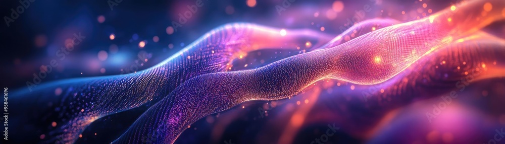 Poster a captivating abstract image showcasing colorful waves of light and energy flowing seamlessly in a d