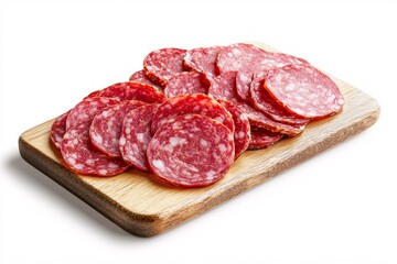 Obraz premium Sliced Genoa Salami on a White Background