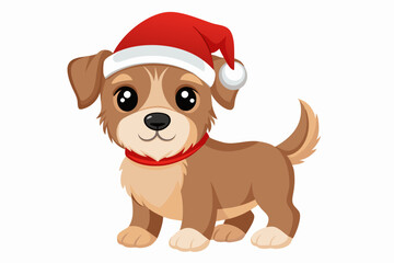 Christmas baby Dog vector art with Santa Claus hat, Funny christmas dog illustration on white background