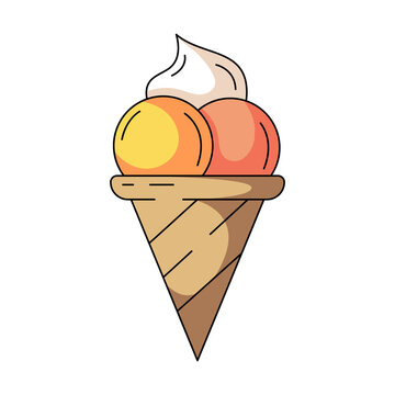 recommend clip art: Ice cream balls in a waffle cone, colorful icon. Summer sweet refreshing milk dessert, flat outline icon, color illustration. For logo, sticker, coloring book, label