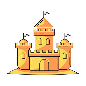 recommend clip art: Sand castle or tower, colorful icon. Kids beach, holiday sea sculpture concept, flat outline image, color illustration. For logo, sticker, coloring book, label