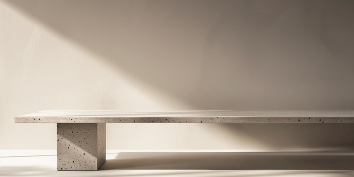 Minimalist sleek table with shadowed beige background, aesthetic background, minimalist background
