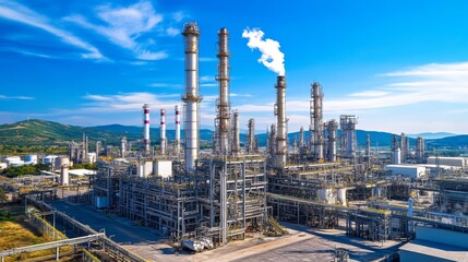 Fototapeta premium Aerial view of oil refinery and industrial infrastructure showcasing its vast industrial structures