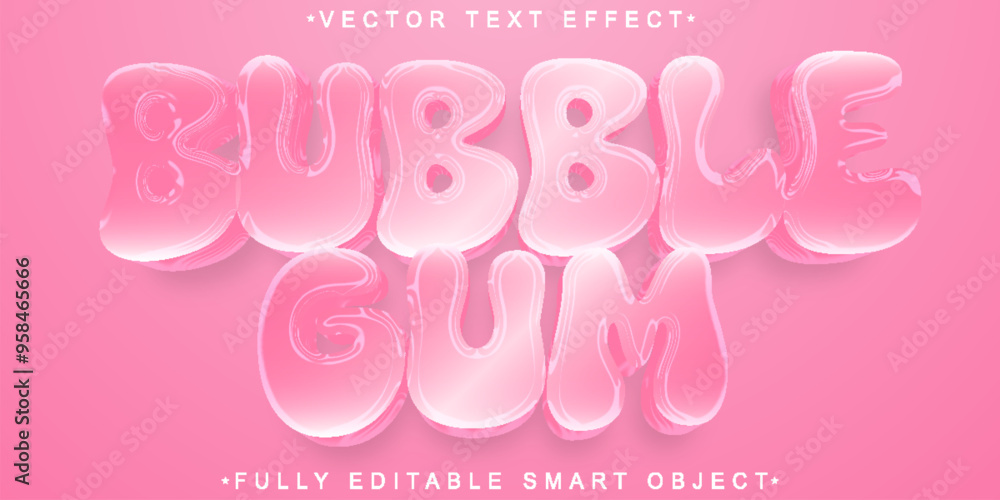 Poster cute sweet bubble gum vector fully editable smart object text effect
