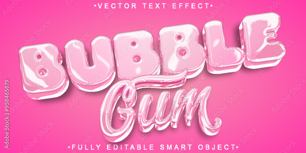 Poster cute sweet bubble gum vector fully editable smart object text effect