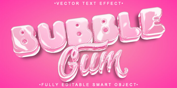 Cute Sweet Bubble Gum Vector Fully Editable Smart Object Text Effect