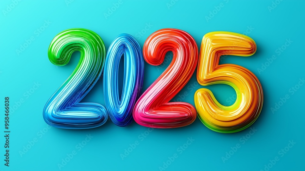 Poster the year is 2025 and it is a colorful and vibrant year. the year is represented by a series of ballo