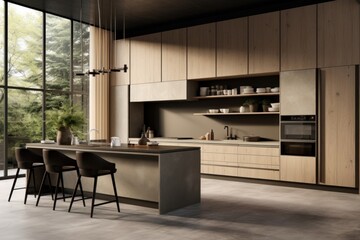 Modern kitchen furniture table plant.