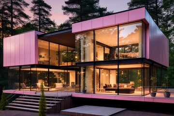 Obraz premium Modern pink house architecture building plant.