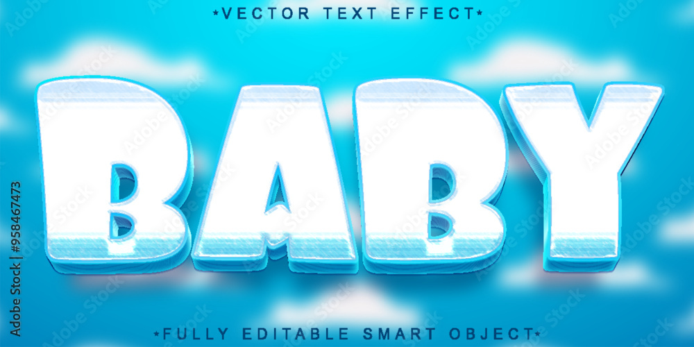 Poster cute blue babiy vector fully editable smart object text effect