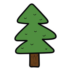 Fototapeta premium Hand drawn cartoon fir tree on white background.