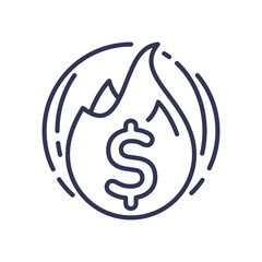 A burning dollar symbolizing decreasing purchasing power and inflation.