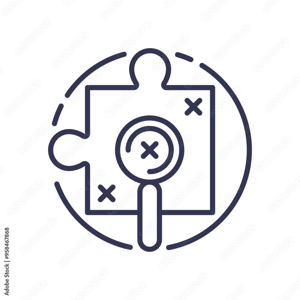 Poster magnifying glass over puzzle piece symbolizing information gathering and problem-solving.