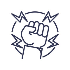 A clenched fist surrounded by lightning bolts symbolizes fury, power, and resistance.
