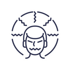 Line art of a person with a frowning face and zigzag lines around the head, symbolizing irritability and stress.