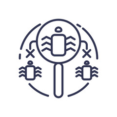 Magnifying glass inspecting bugs, symbolizing issue detection and debugging in software.