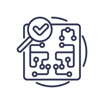 recommend clip art: Magnifying glass inspecting a circuit board, symbolizing quality control and technical inspection.