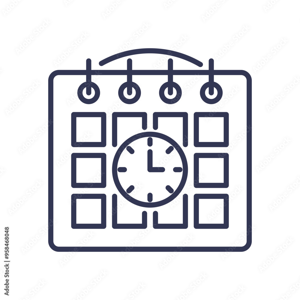 Poster illustration of a calendar with a clock, symbolizing scheduling and time management.