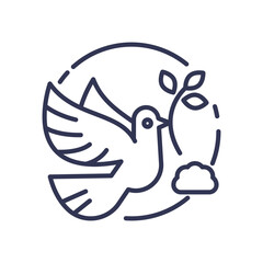 Line art of a dove with an olive branch, symbolizing peace and resolution.
