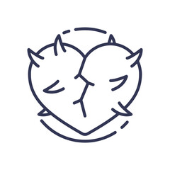 Two intertwined hearts with devil horns symbolize resentment and emotional conflict.