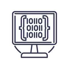 Illustration of a computer screen displaying binary code, symbolizing software examination and code analysis.