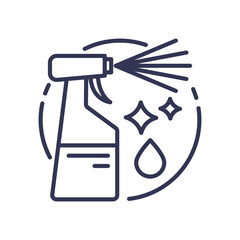 Illustration of a spray bottle with sparkles and a droplet, symbolizing effective sanitization and cleanliness.