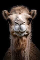 Obraz premium A hyper-realistic portrait of a camel looking directly at the camera with a neutral expression - AI Generated Digital Art.