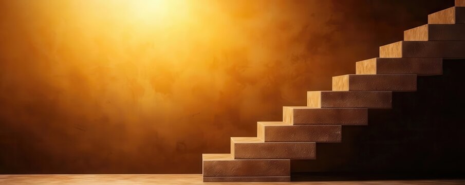 Golden light shining on a staircase leading upward, each step marked with objectives