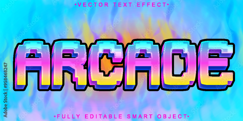 Poster colorful shiny retro arcade vector fully editable smart object text effect