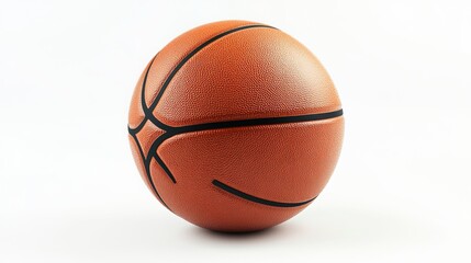 Fototapeta premium A basketball lies isolated on a pure white backdrop, with a defined clipping path and a complete depth of field, allowing for precise editing and placement. The image captures the iconic orange 