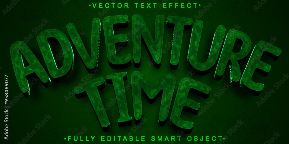 Poster cartoon green adventure vector fully editable smart object text effect