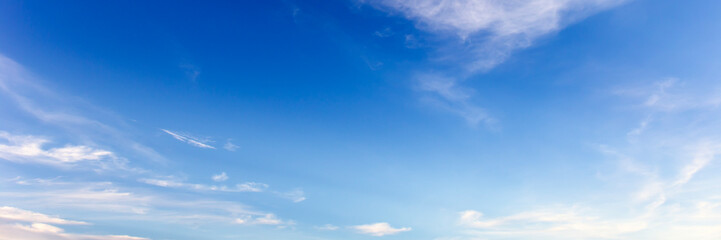 Panorama Blue sky and white clouds. Bfluffy cloud in the blue sky background