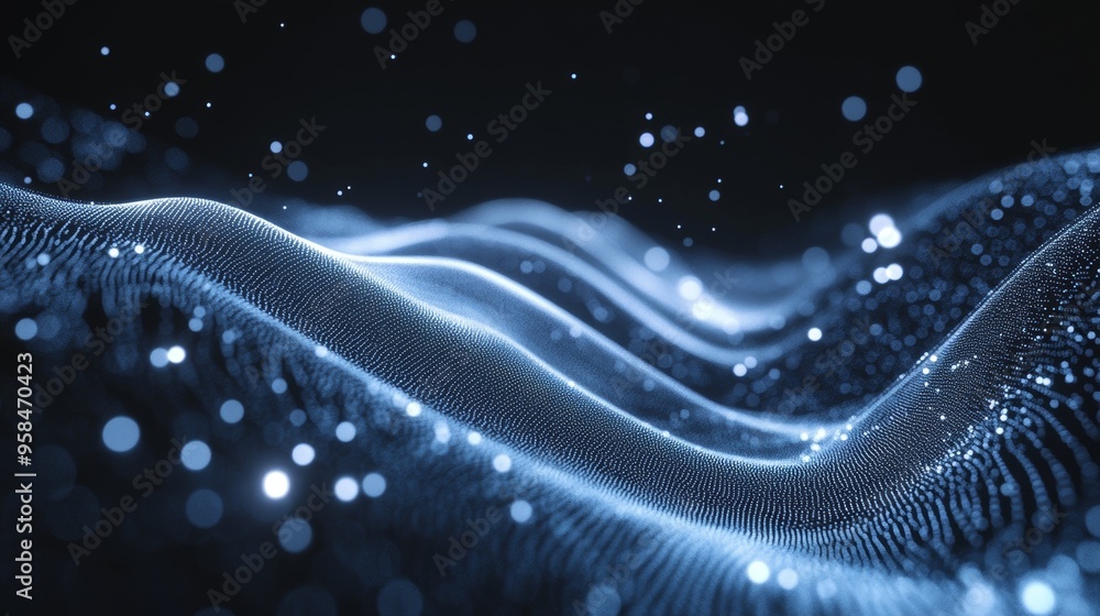 Poster an abstract science background with waves and dots. tech background for brochures, flyers, magazines