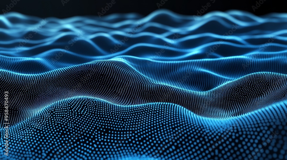 Poster digital background design with dot blue wave light screen gradient texture. information technology b