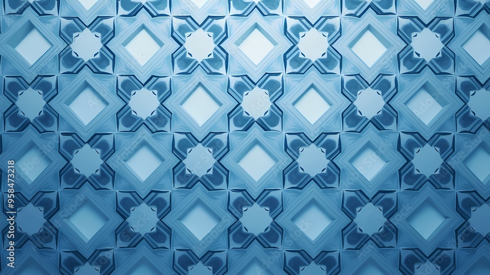 Wall mural Subtle Frosted Glass Geometric Background with Blue Octagons