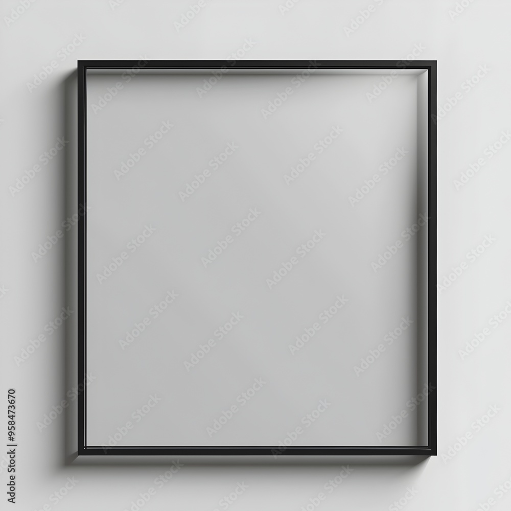 Poster minimalist black frame with thin border on white background with subtle shadow effects sleek and mod