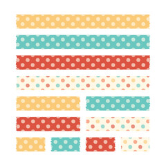 Retro polka dot pattern washi tape. Minimalist trendy abstract paper sheets. Torn decorative masking tape for scrapbook. Ragged edges scotch tape. Stripe, adhesive.