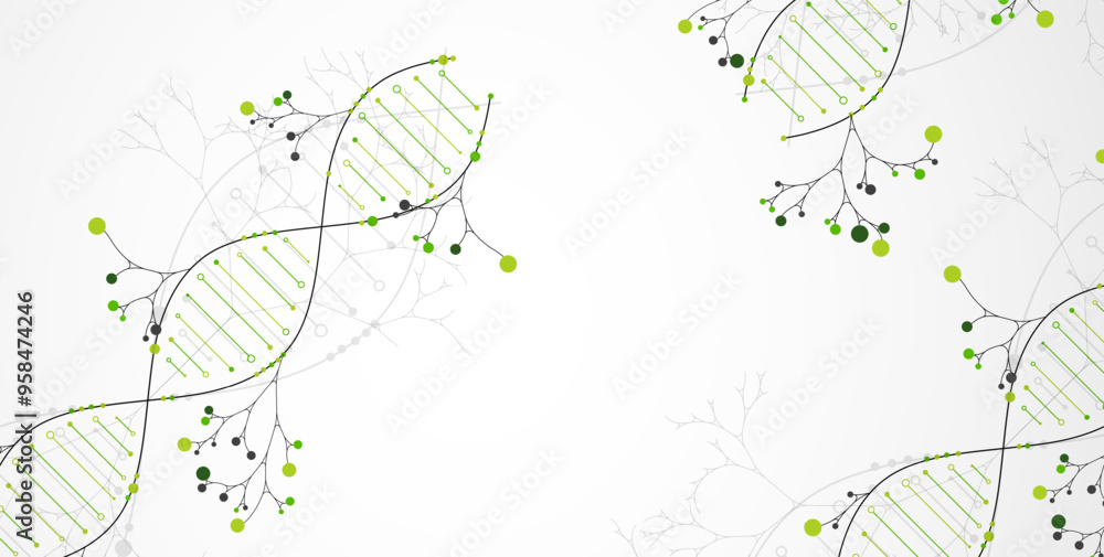 Aufkleber scientific medical background with abstract image of dna molecule and tree branches. hand drawn vect