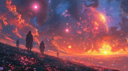 Fototapeta premium The sky is filled with stars and the atmosphere is peaceful and serene