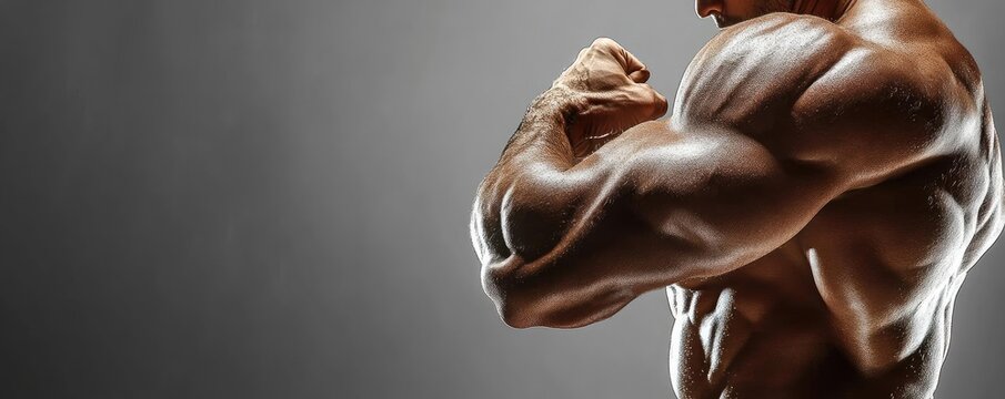 Dynamic view of a strong male arm showcasing muscular definition and strength against a dark background.