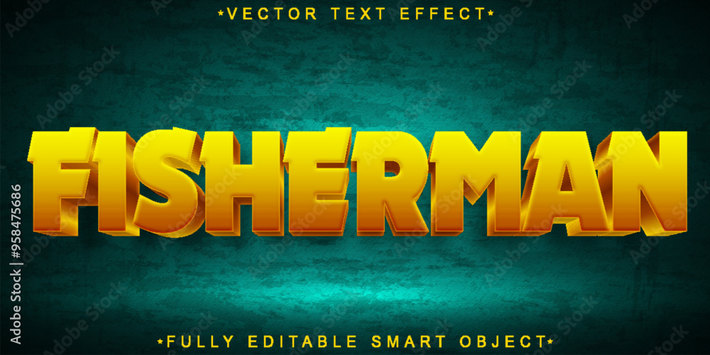 Poster fisherman vector fully editable smart object text effect