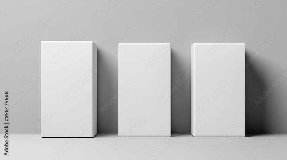 Poster three white rectangular boxes on a gray surface